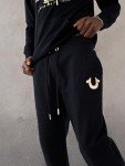 True Religion Black Metallic Horseshoe Joggers for Men