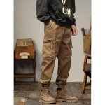 Men's Brown Multi Pocket Cargo Pants - Japanese Style