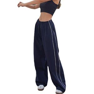 Y2K Style Baggy Navy Track Pants for Women