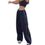 Y2K Style Baggy Navy Track Pants for Women