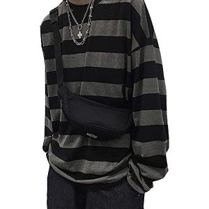 Striped Crewneck Long-Sleeve Emo Streetwear T-Shirt