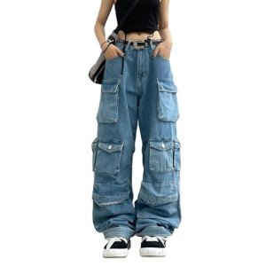 Baggy Cargo Pants - Y2K Streetwear Jeans (Blue)
