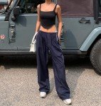 Y2K Style Baggy Navy Track Pants for Women