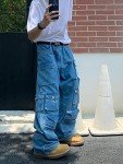 Baggy Cargo Pants - Y2K Streetwear Jeans (Blue)