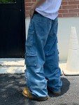 Baggy Cargo Pants - Y2K Streetwear Jeans (Blue)