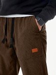 JMIERR Men's Baggy Corduroy Cargo Joggers - Brown