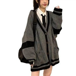 Women's Gray Harajuku V-Neck Knit Cardigan