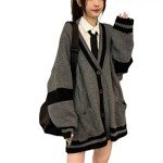 Women's Gray Harajuku V-Neck Knit Cardigan