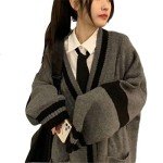 Women's Gray Harajuku V-Neck Knit Cardigan