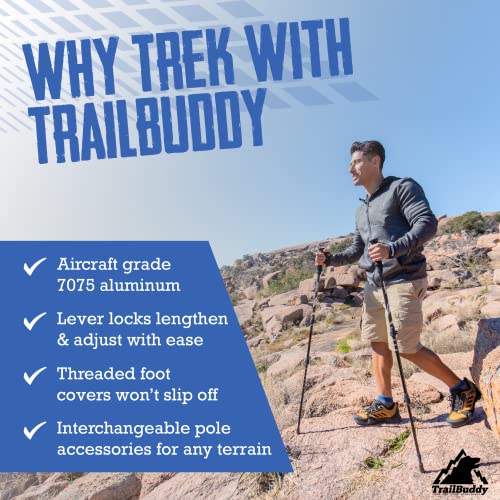 TrailBuddy Adjustable Trekking Poles - Lightweight and Strong
