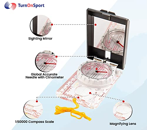 Adjustable Declination Mirror Compass - Hiking Survival Orientation
