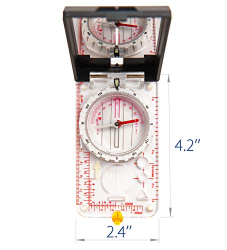 Adjustable Declination Mirror Compass - Hiking Survival Orientation