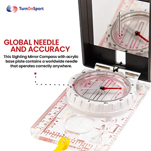 Adjustable Declination Mirror Compass - Hiking Survival Orientation