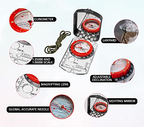 Adjustable Declination Hiking Compass with Mirror | Compact