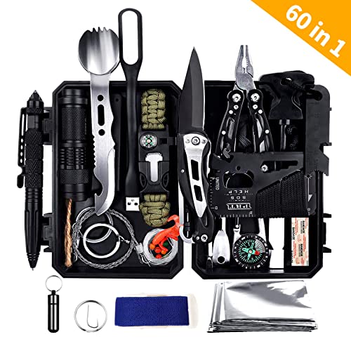 60-in-1 Outdoor Survival Gear Kit for Hiking, Camping