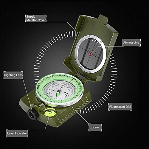 Hiking Survival Compass - Waterproof, Shakeproof, Army Green