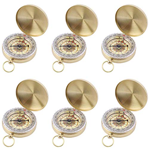 SHENQIDZ 6 Pack Camping Survival Compass Metal Pocket Compass Kids Compass for Hiking Camping Hunting Climbing, Military Navigation Tool (gold-6pack)