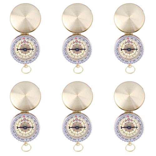 SHENQIDZ 6 Pack Camping Survival Compass Metal Pocket Compass Kids Compass for Hiking Camping Hunting Climbing, Military Navigation Tool (gold-6pack)