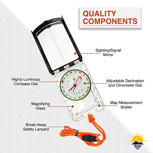 ProSight Adjustable Declination Compass - Lightweight Orienteering Survival