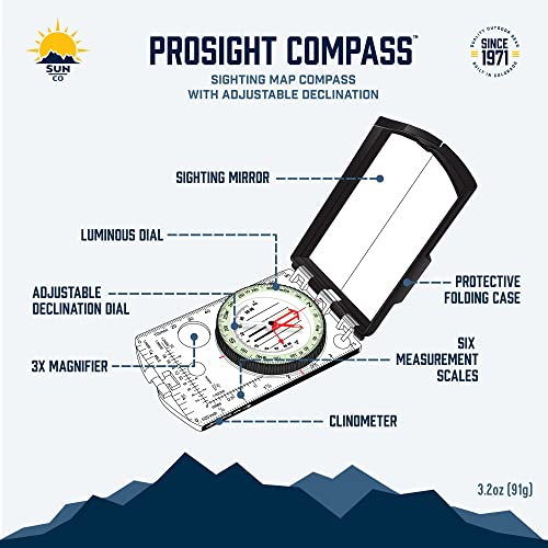 ProSight Adjustable Declination Compass - Lightweight Orienteering Survival