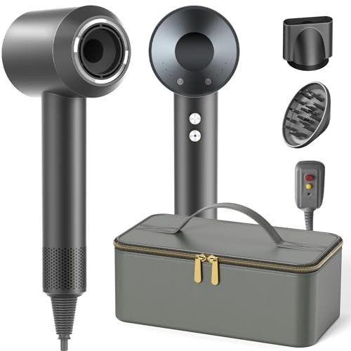 Hair Dryer with Carry Case, 160000 RPM Professional High-Speed Blow Dryer 200 Millions Negative Ionic Care Hair Dryer for Fast Drying, Low Noise Hairdryer, Travel with Magnetic Diffuser & Nozzle, Gray