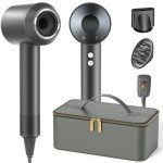 Hair Dryer with Carry Case, 160000 RPM Professional High-Speed Blow Dryer 200 Millions Negative Ionic Care Hair Dryer for Fast Drying, Low Noise Hairdryer, Travel with Magnetic Diffuser & Nozzle, Gray