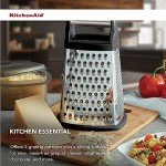 KitchenAid Gourmet 4-Sided Stainless Steel Box Grater for Fine, Medium and Coarse Grate, and Slicing, Detachable 3 Cup Storage Container and Measurment Markings, Dishwasher Safe, 10 inches tall, Black