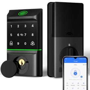GGUU Smart Lock for Front Door, Keyless Entry Door Locks with Keypad, Fingerprint Door Lock Deadbolt, APP Control, IP53 Waterproof,Easy Install