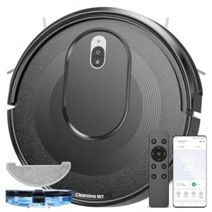 PSUK W7 Robot Vacuum and Mop Combo, Suction Port for Pet Hair, 2 in 1 Mopping Robotic Vacuum Cleaner with Watertank and Dustbin, Self-Charging, Slim, Max 120mins Runtime for Hard Floor (Black)