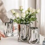 Silver Crinkle Paper Shaped Ceramic Flower Vase
