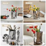 Silver Crinkle Paper Shaped Ceramic Flower Vase