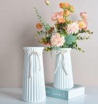Small White Ceramic Ribbed Vase for Decor