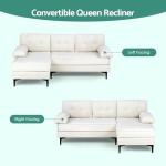 Beige Velvet 3-Seater Convertible Sofa Couch