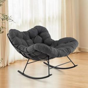Oversized Papasan Rocking Chair with Padded Cushion