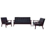Black Faux Leather 3-Piece Sofa Set