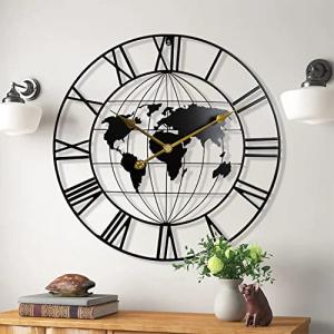 Large Metal World Map Wall Clock - 24 Inch