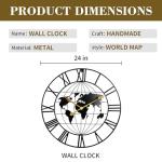 Large Metal World Map Wall Clock - 24 Inch