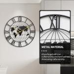 Large Metal World Map Wall Clock - 24 Inch