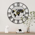 Large Metal World Map Wall Clock - 24 Inch