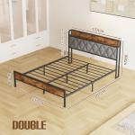 Double Bed Frame with Tufted Headboard & USB Ports