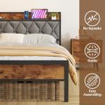 Double Bed Frame with Tufted Headboard & USB Ports