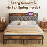 Double Bed Frame with Tufted Headboard & USB Ports