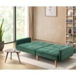 Green Velvet 3-Seater Sofa Bed with Adjustable Backrest