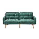 Green Velvet 3-Seater Sofa Bed with Adjustable Backrest