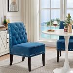 Blue Velvet Dining Chairs with Rubber Wood Legs