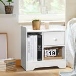 White Nightstand with Drawer and Storage Space