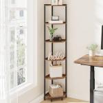 Rustic Brown Corner Shelf Stand with Metal Frame