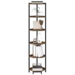 Rustic Brown Corner Shelf Stand with Metal Frame