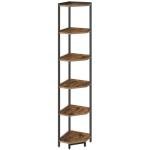 Rustic Brown Corner Shelf Stand with Metal Frame