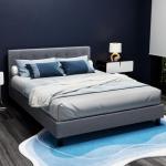 Grey Upholstered Double Bed Frame with Tufted Headboard